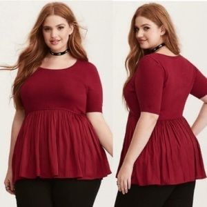 Torrid Berry Pleated Twofer Babydoll Blouse